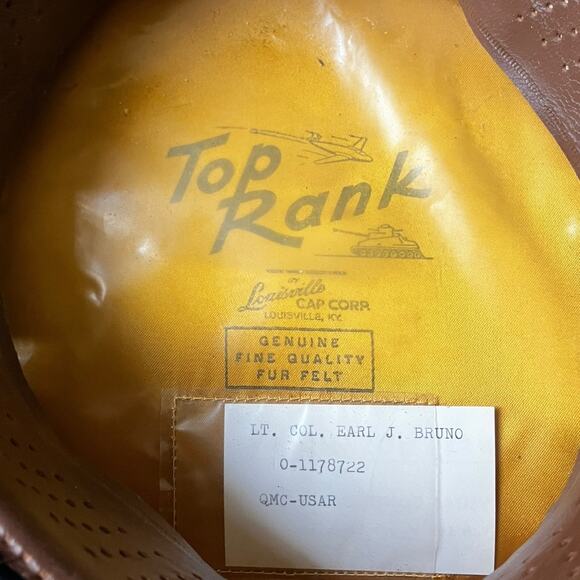 1950s U.S. Army Officer Hat – Lt. Col. Bruno QMC USAR Top Rank Sz 7 - Picture 7 of 7